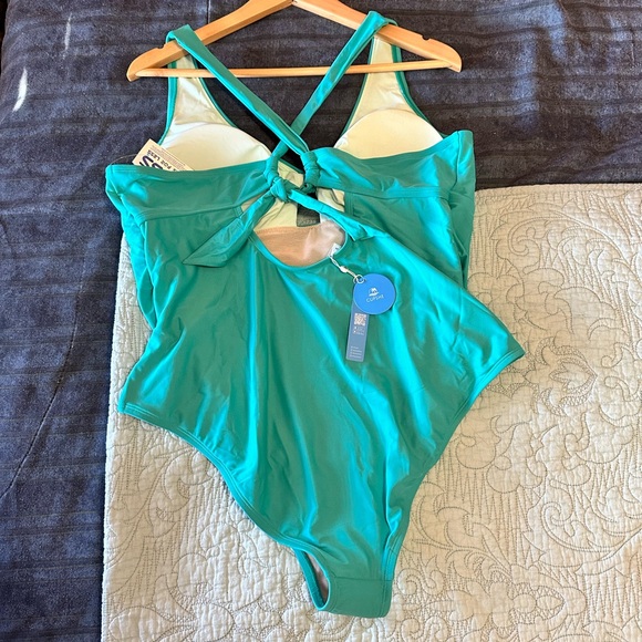Women’s one-piece bathing suit. Turquoise CUPSHE. NWT 2x. Padded. Tie-back. - Picture 9 of 13